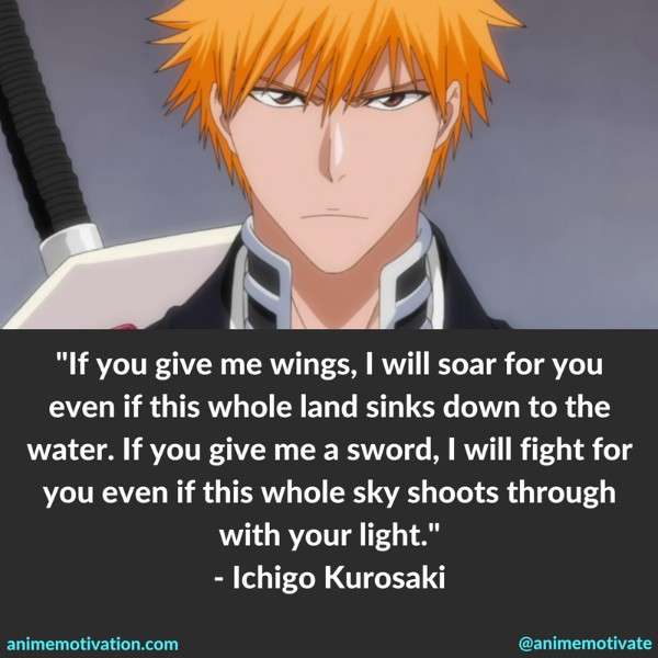If you give me wings, I will soar for you even if this whole land sinks down to the water. If you give me a sword, I will fight for you even if this whole sky shoots through with your light. - Ichigo Kurosaki