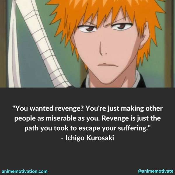 You wanted revenge? You're just making other people as miserable as you. Revenge is just the path you took to escape your suffering. - Ichigo Kurosaki