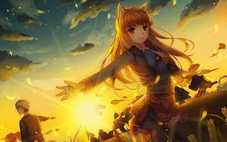 holo the wise wolf wallpaper with sun and kraft lawrence in background