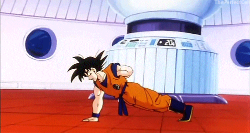 Goku doing one handed pushups