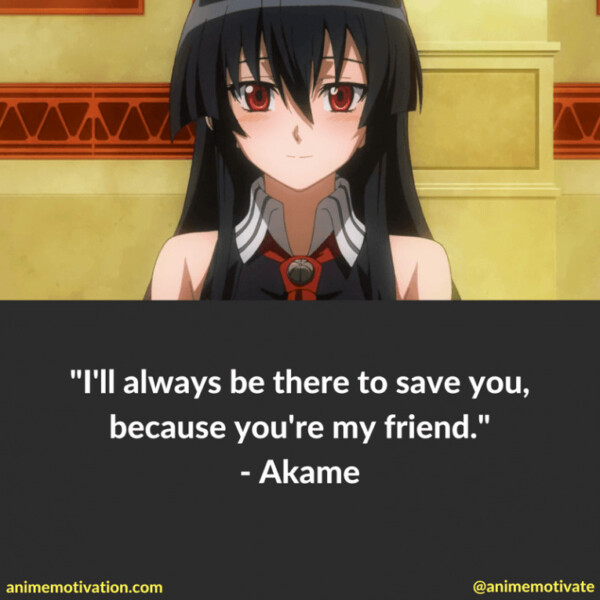I'll always be there to save you, because you're my friend. - Akame