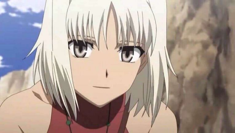 Personagem de anime masculino com cabelos brancos e olhos vermelhos gerados  por ia