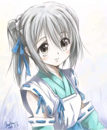 Garota de anime com cabelos grisalhos