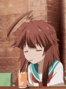 bored anime girl drinking
