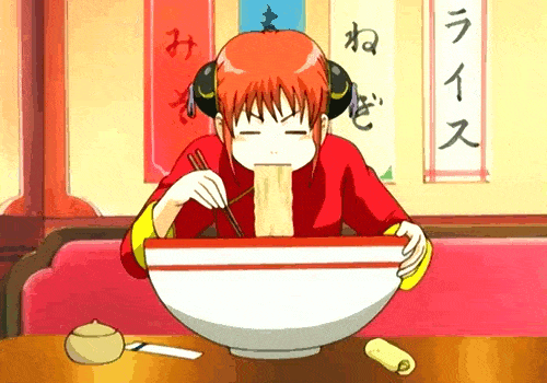 Kagura Eating Noodles From Gintama