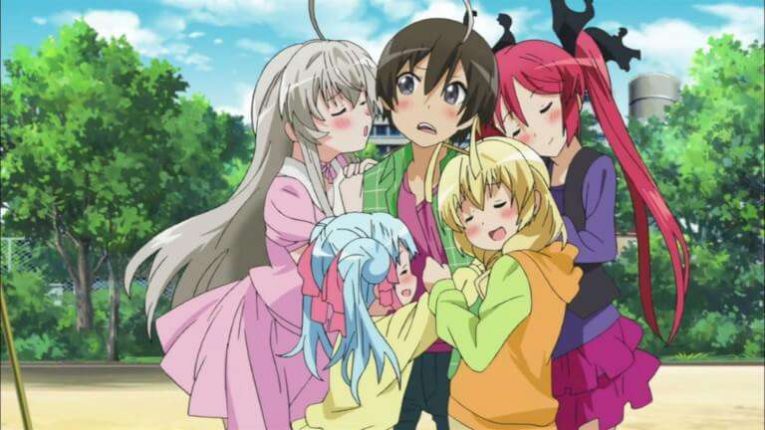 Anime Girls Surrounding Anime Boy Harem 1