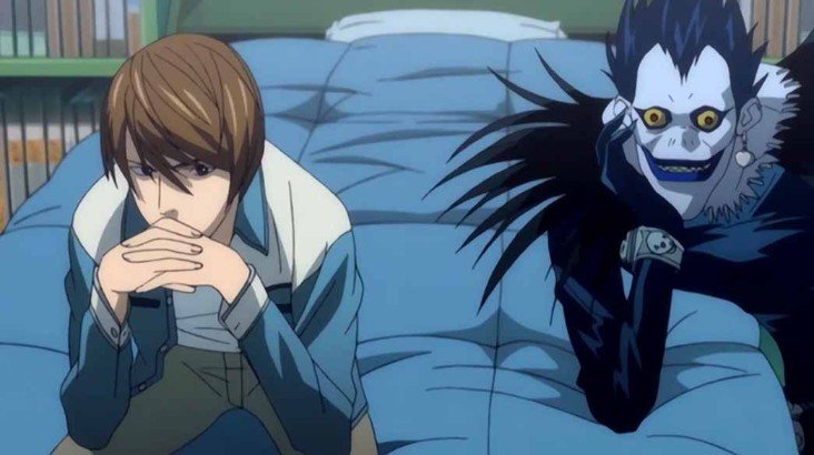 death note light and ryuk thinking | https://animemotivation.com/best-anime-of-all-time/