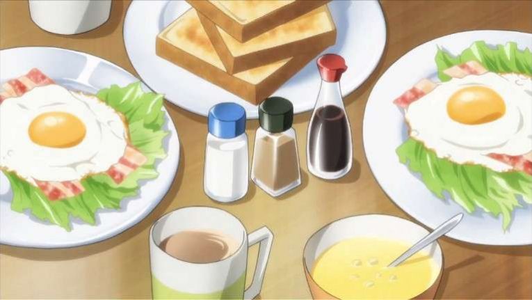 Egg Toast And Hot Drinks Anime Food