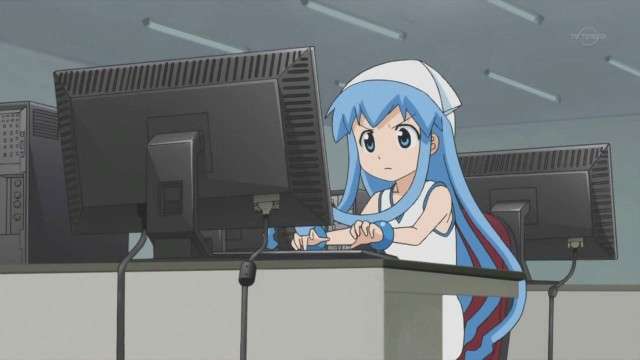 Squid Girl Typing On Computer