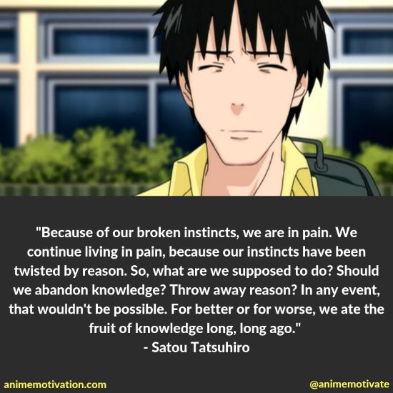 Tatsuhiro Satou Sad At the start he is depicted as a hopeless human ...