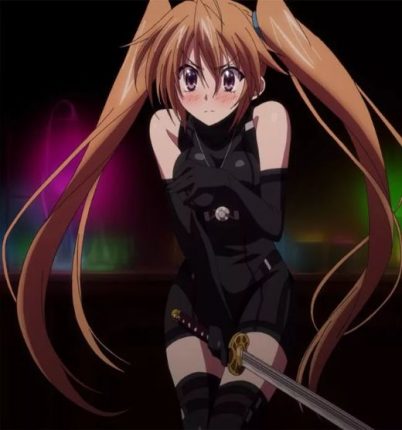 anime girl black outfit blush