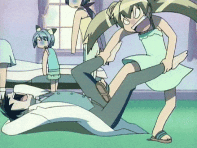 anime girl kicking guy in nuts