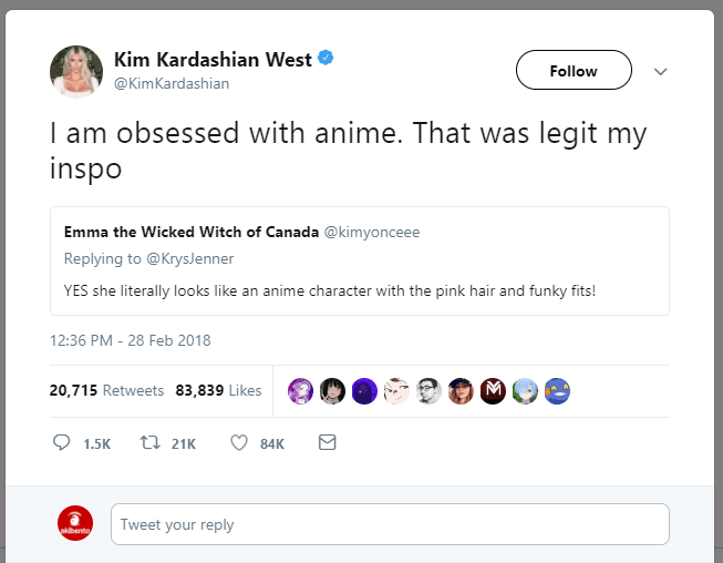 kim kardashian anime tweet