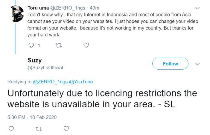 suzy lu license restriction tweet