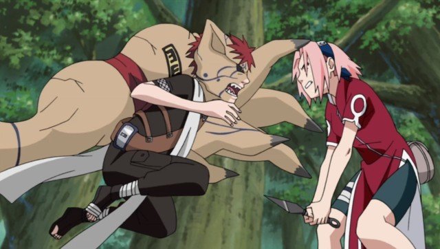 sakura protects sasuke from gaara