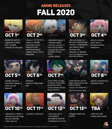 Calendário de Animes da Temporada Outono 2022