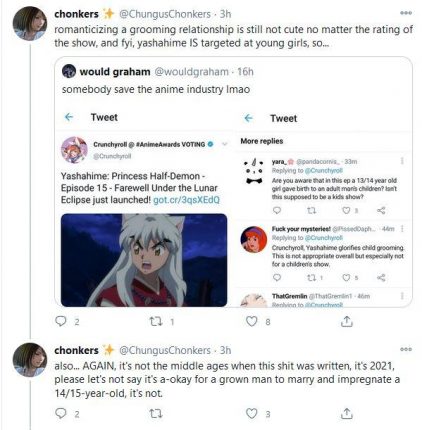 yashahime controversy twitter grooming children