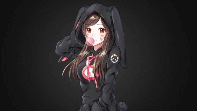 Cute Anime Girl Black Hoodie Wallpaper