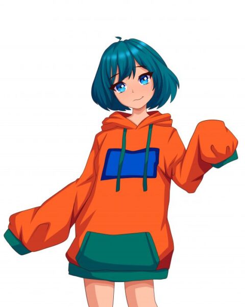 Hikari Yorokobi Wearing Orange Green Hoodie
