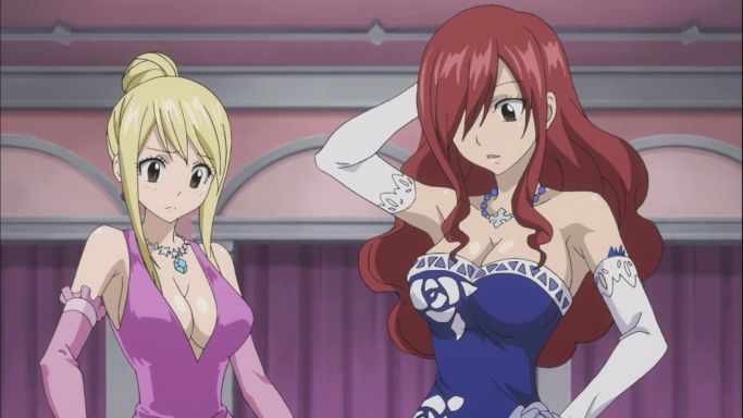 erza scarlet and lucy heartfilia in dresses