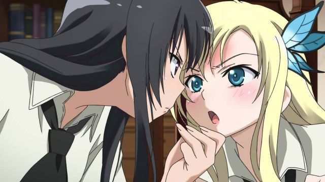 Haganai blonde girl black haired girl