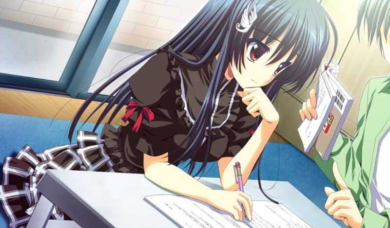 Cute Anime Girl Writing Black Outfit