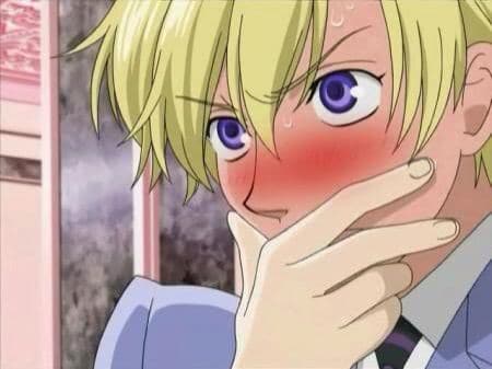 anime blonde boy blush