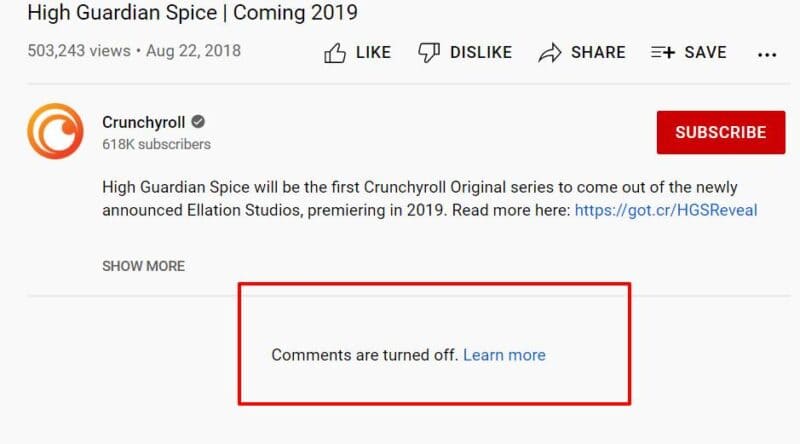 crunchyroll comments turned off high guardian spice