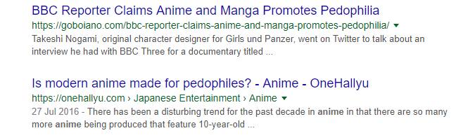 anime is for pedophiles google search criticism