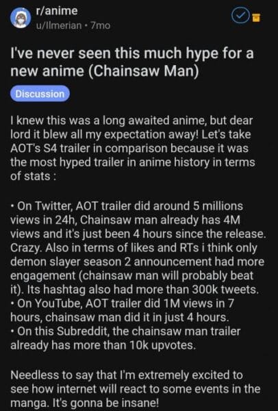 chainsaw man hype views anime manga