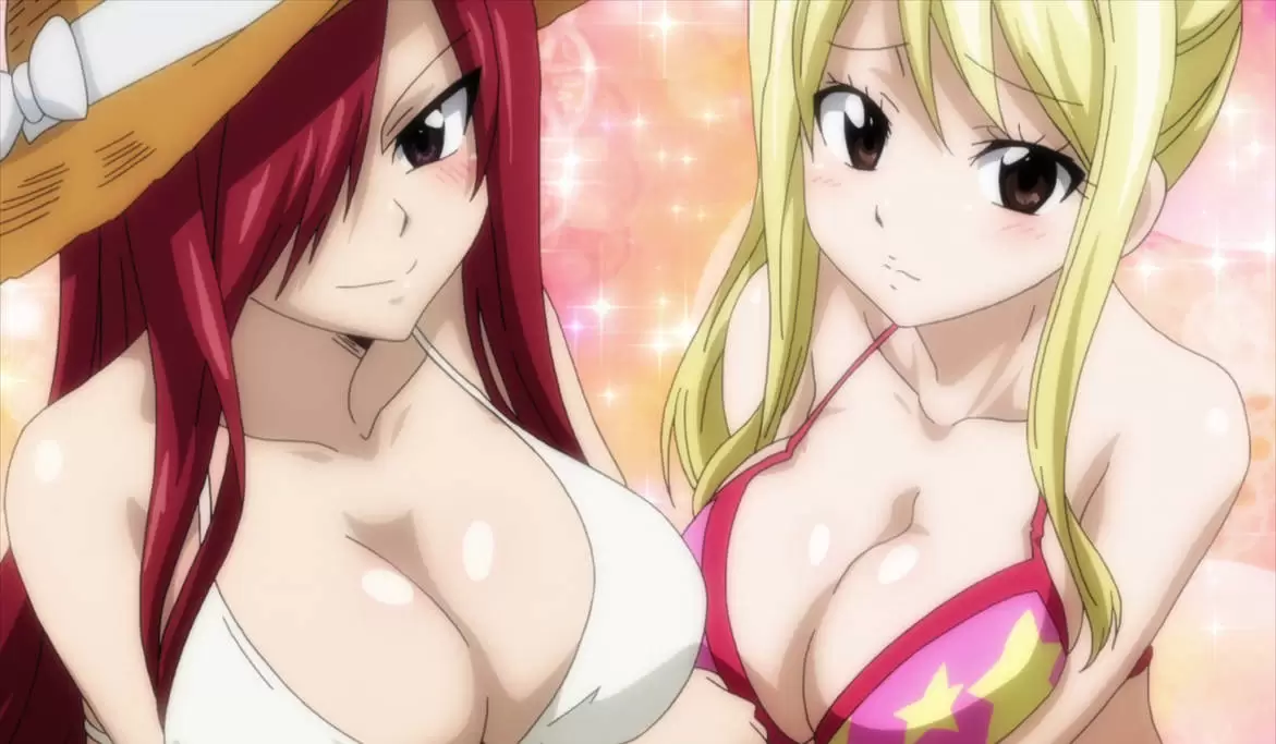 lucy and erza showing off their boobs fairy tail