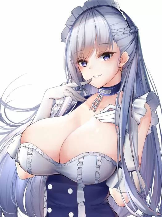 anime woman smiling big boobs cleavage art