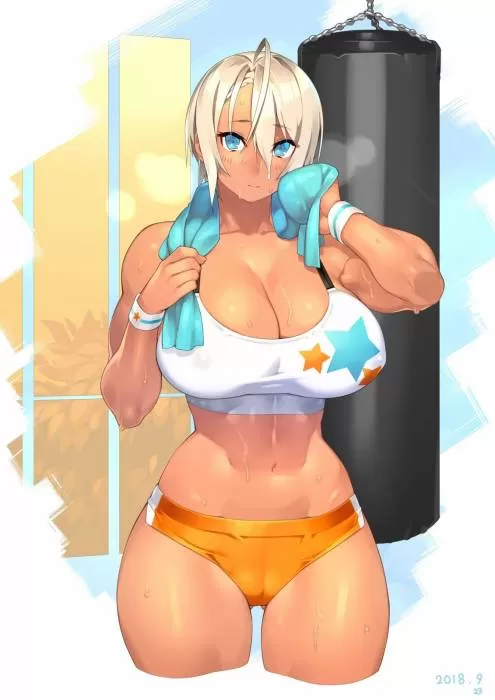 fitness anime girl ecchi star bra art