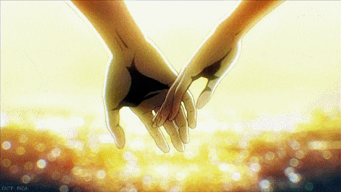 anime hand holding sunset