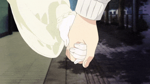 hand holding walking anime