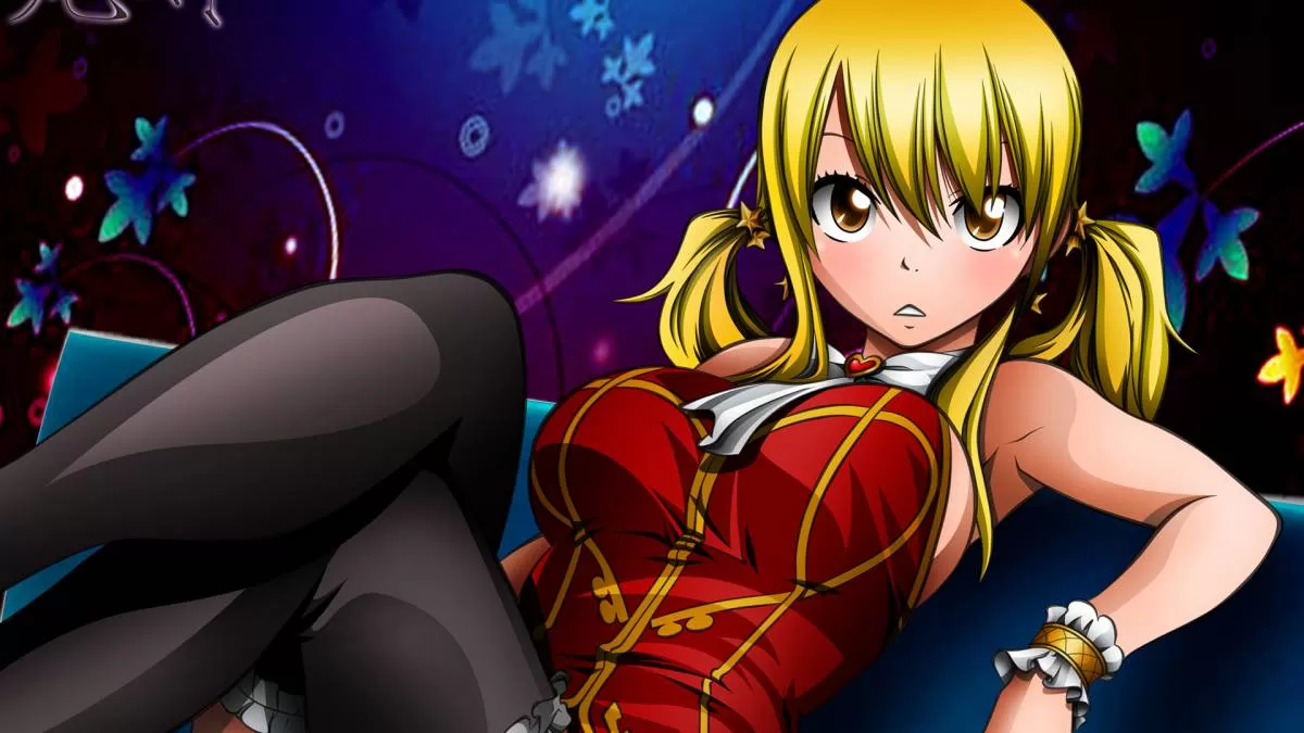 lucy heartfilia sexy red outfit thighs art