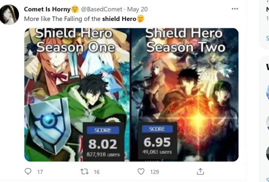 shield hero s1 vs s2 ratings mal