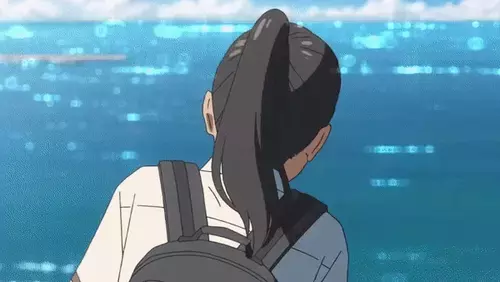 anime girl black hair water gif