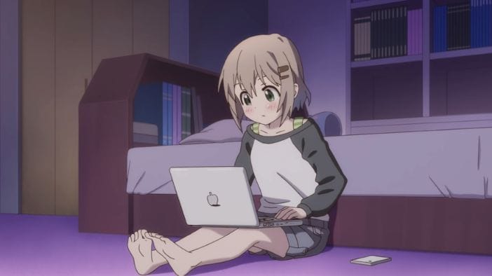 cute anime girl on apple macbook laptop 1