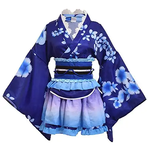 Japanese Kimono Robe Anime Cosplay Costume Dress, One Size, Blue