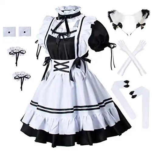 Anime French Maid Apron Fancy Dress Cosplay Costume Furry Cat