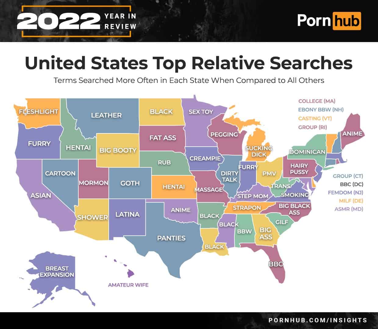 pornhub insights 2022 year in review united states relative searches by state map