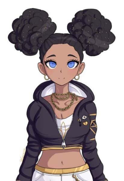 black anime girl afro hair art