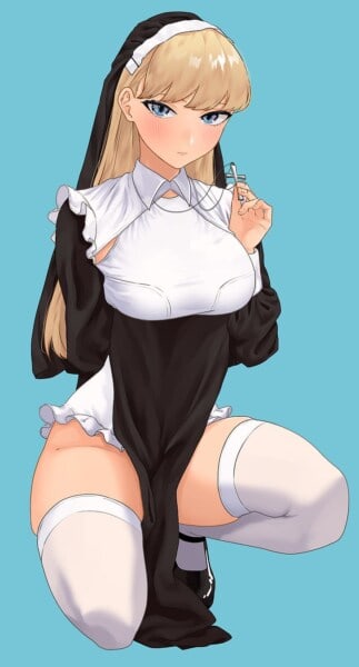 sexy anime nun girl waifu thighs