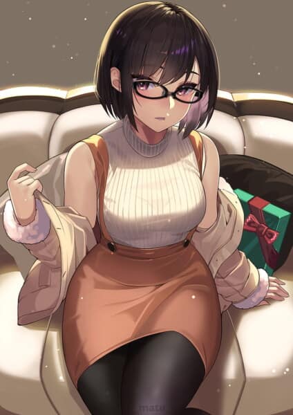 thicc anime girl glasses skirt gift
