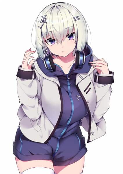 thicc anime girl short hair headphones thicc