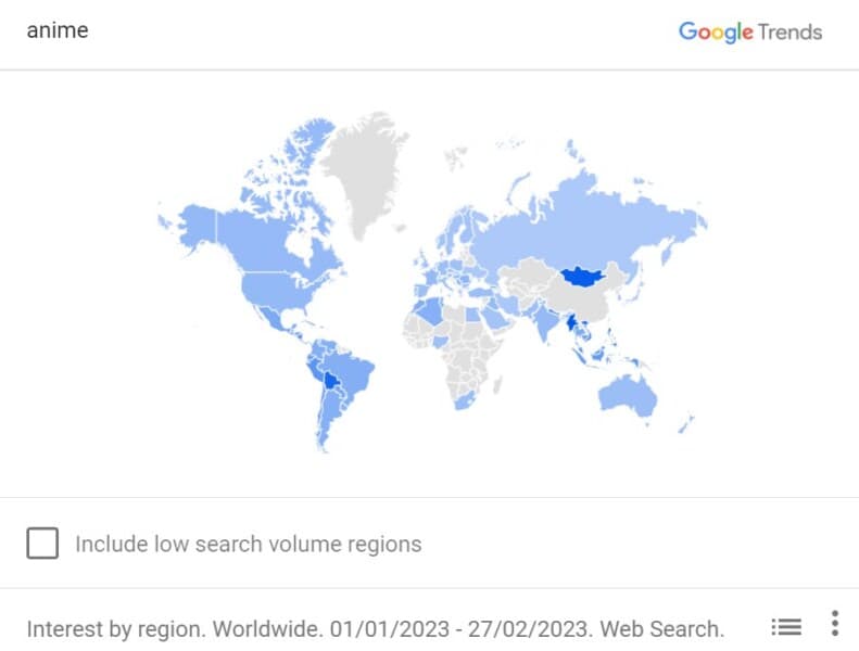 top countries who love anime map statistics google 2023