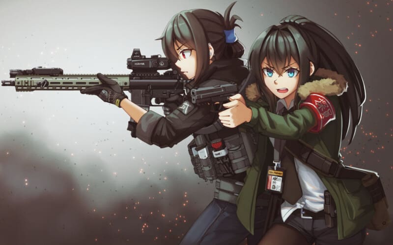military anime characters wallpaper guns girls