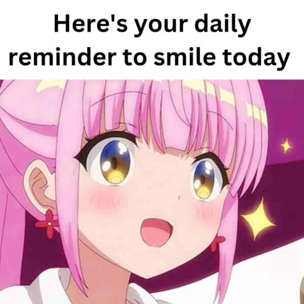 pink hair anime girl smiling