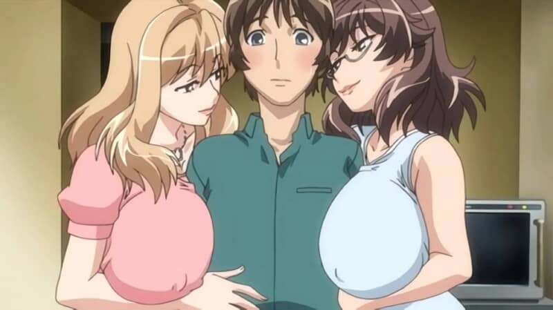 Anna and Mako grab hold and flirt with Yuuto milf